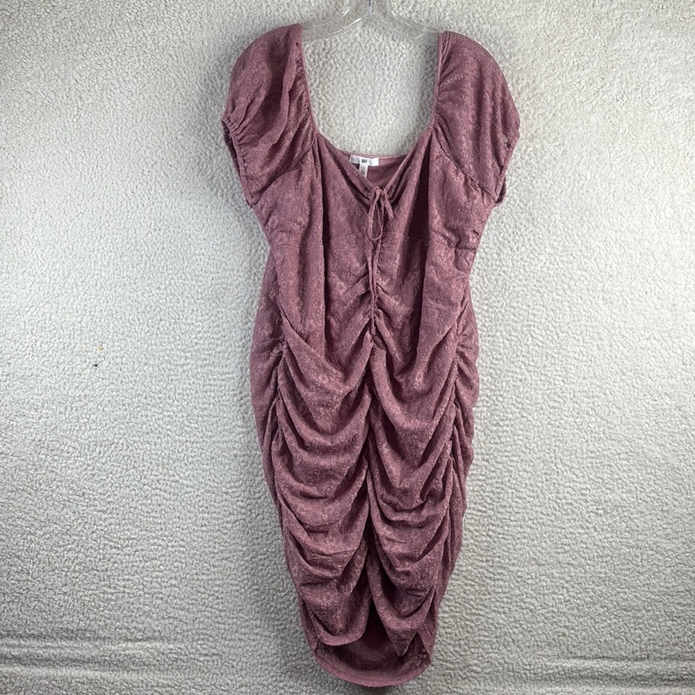 NWOT BP Womens Pink Lace Puff Sleeves Square Neck Ruched Bodycon Dress PLUS 1X